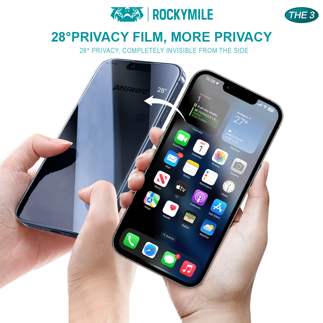 28° Anti-Spy Privacy Glass Screen Protector + Camera Lens Protector 2-in-1 Kit (THE3+CAM-1)