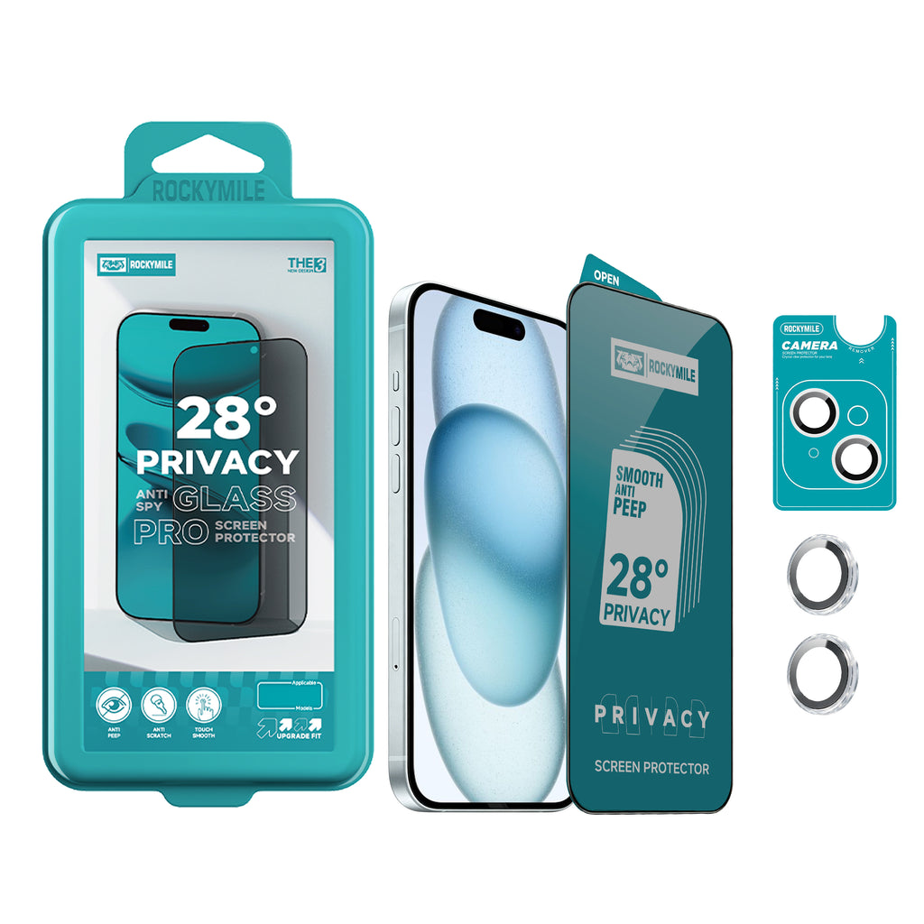 28° Anti-Spy Privacy Glass Screen Protector + Camera Lens Protector 2-in-1 Kit (THE3+CAM-1)